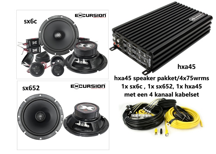 Excursion speaker set met versterker en kabelset